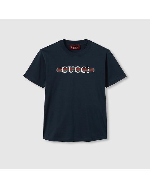 T-shirt En Jersey De Coton À Imprimé Gucci en coloris Blue