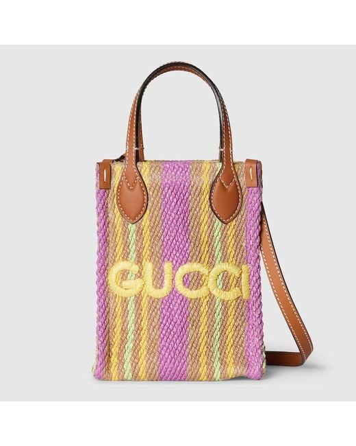 Gucci Pink Super Mini Jute Bag With Logo