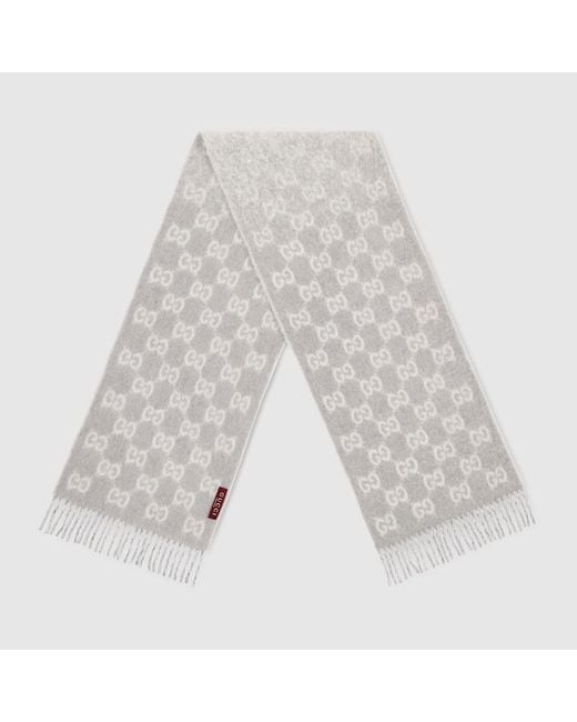 Gucci White Gg Alpaca Wool Blend Scarf