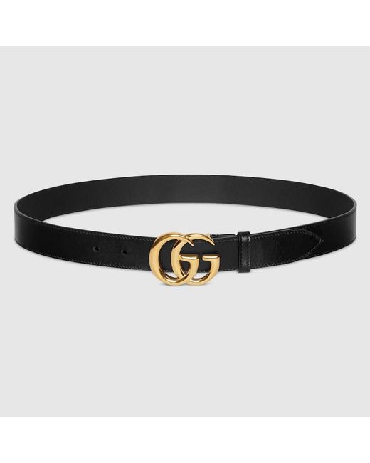 Gucci Black 414516 Ap00t 1000 Belt Leather With Gold Double G Buckle Slim 3cm (GGB1009) for men