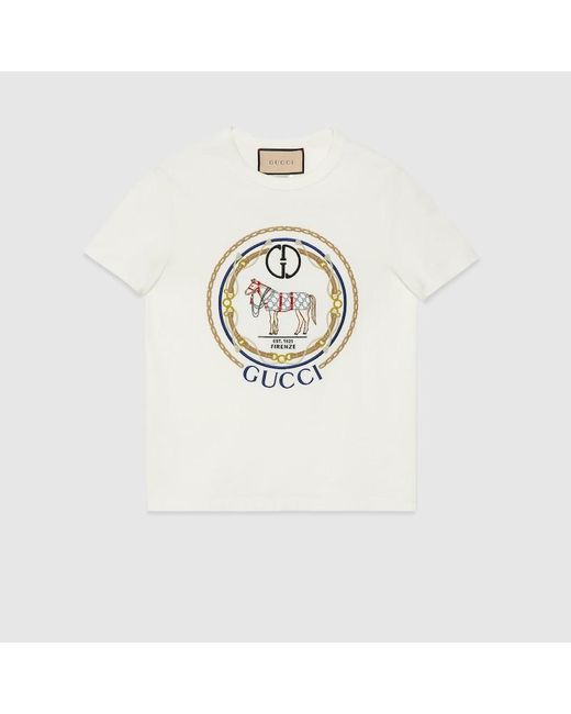 T-shirt In Jersey Di Cotone Con Incrocio GG di Gucci in White