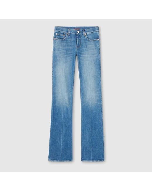 Gucci Blue Flared Stretch Cotton Denim Pants, Size 26, Ready-To-Wear