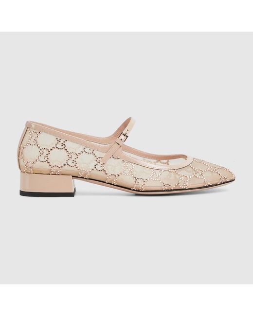 Bailarina Plana Con Gg Cristales Para Mujer, Talla Gucci de color White