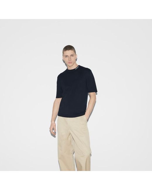 Gucci Blue Silk Cotton T-Shirt With Intarsia for men
