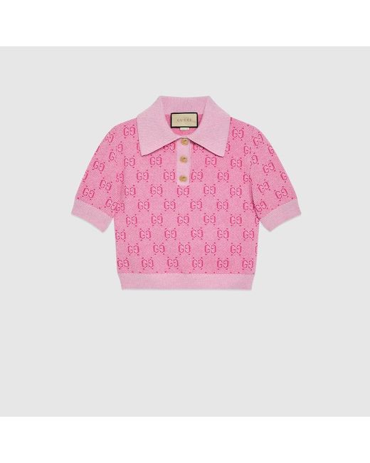 Polo En Jacquard De Laine GG Gucci en coloris Pink