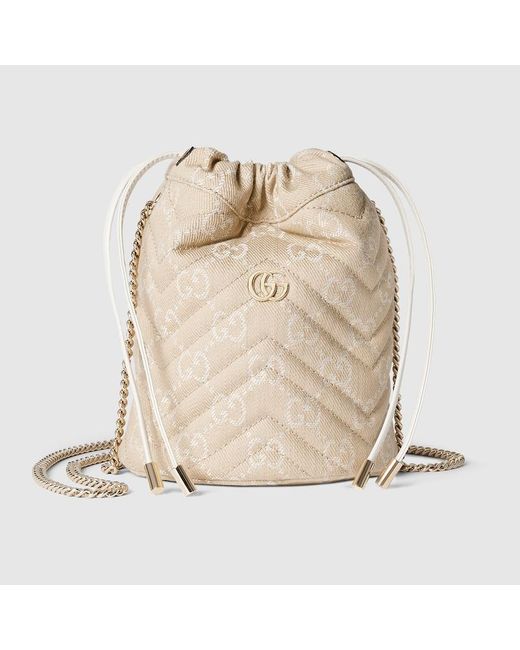 Gucci Natural Gg Marmont Small Bucket Bag, Fabric