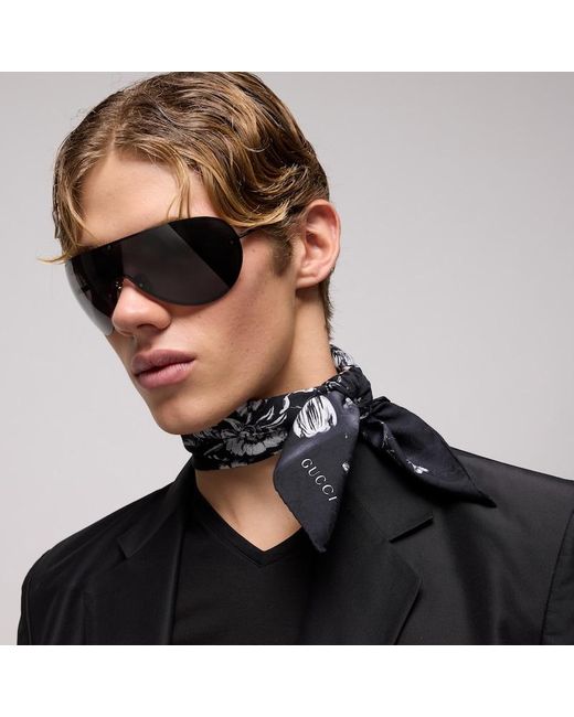 Gucci Black Cotton Silk Jacquard Pocket Square for men