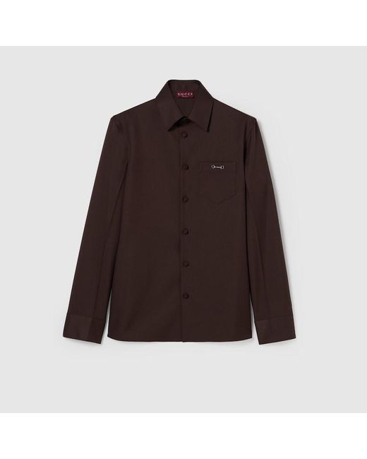 Gucci Brown Hemd Aus Polyester-Twill Mit Horsebit, Größe