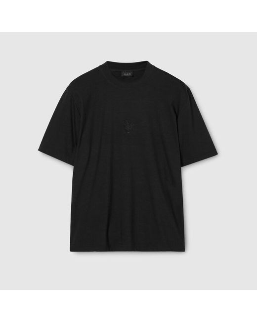 Gucci Black Soft Rayon Jersey T-Shirt With Embroidery for men