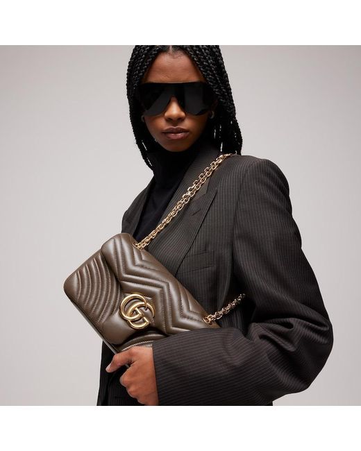 Gucci Metallic Gg Marmont Medium Shoulder Bag, Leather