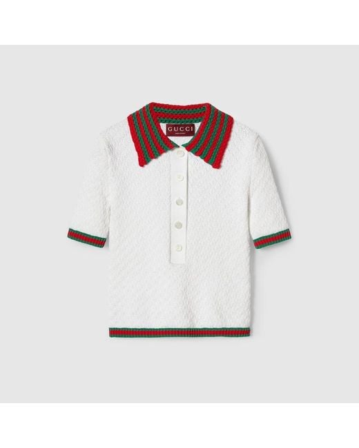 T-shirt Polo En Dentelle En Coton Gucci en coloris White