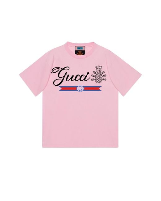 Gucci Pink Pineapple Cotton T-shirt for men