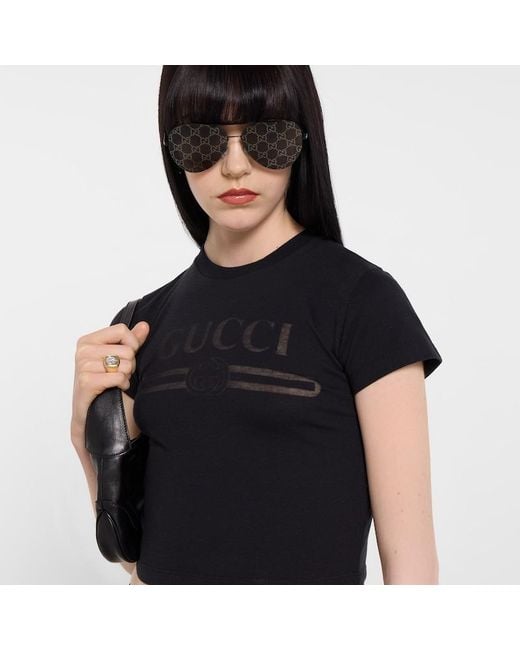 Gucci Black Cotton Jersey T-Shirt With Devoré Detail