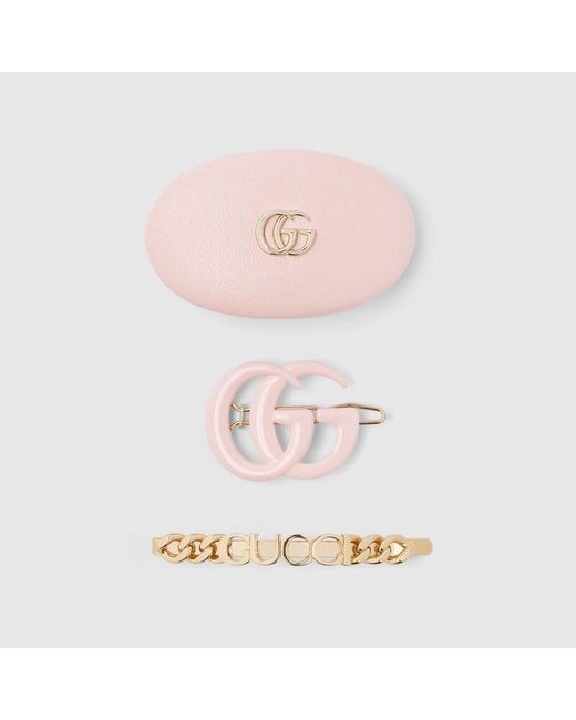 Gucci Pink Hair Clip Set, Leather