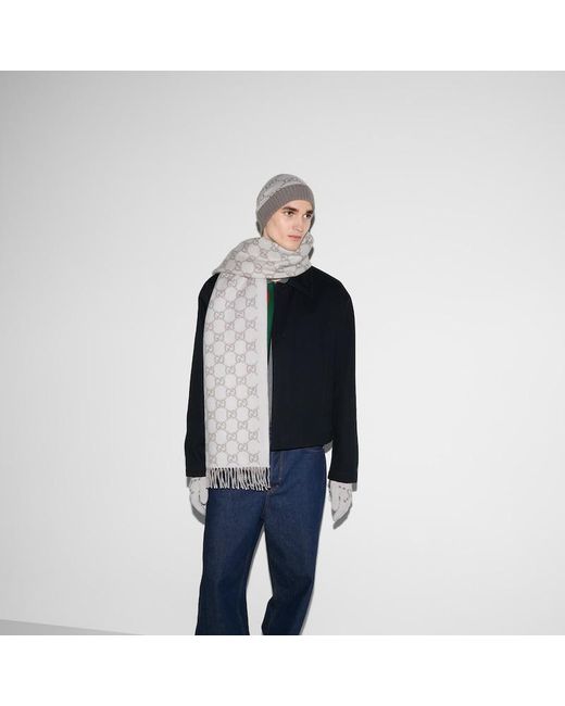 Gucci Gray Gg Cashmere Jacquard Hat