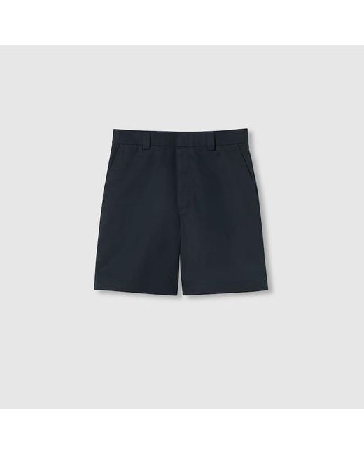 Gucci Blue Double Cotton Twill Short With Web for men