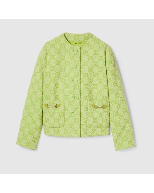 Gucci Green GG Bouclé Cotton Jacket With Horsebit