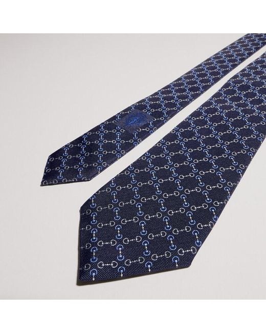 Gucci Blue Horsebit Silk Jacquard Tie for men