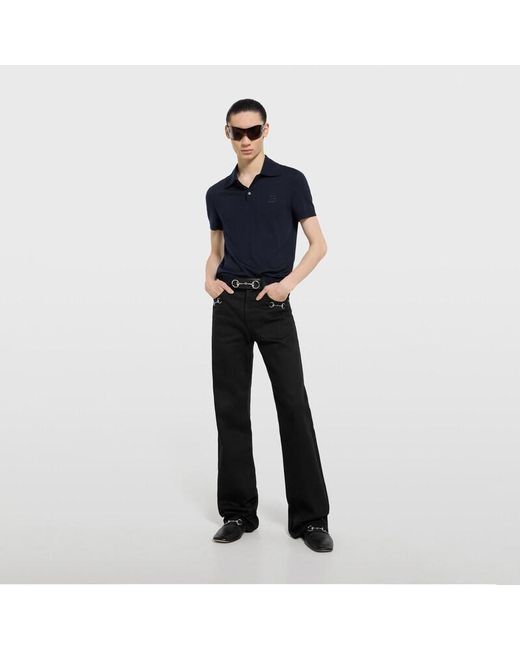 Gucci Blue Knit Wool Polo Shirt With Embroidery for men