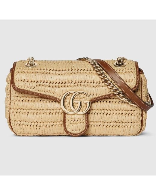 Gucci Metallic Gg Marmont Woven Medium Shoulder Bag
