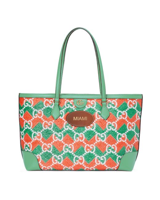 Gucci Orange 'miami' Straw Effect Tote Bag