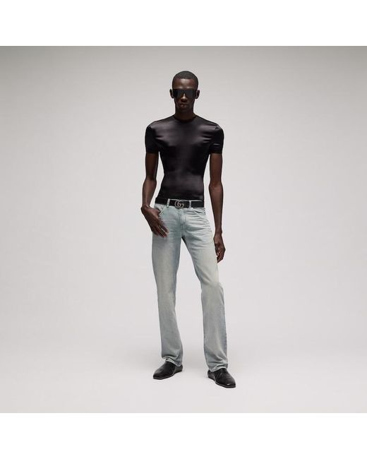 Gucci Gray Slim Fit Marbled-Wash Cotton Denim Pants for men