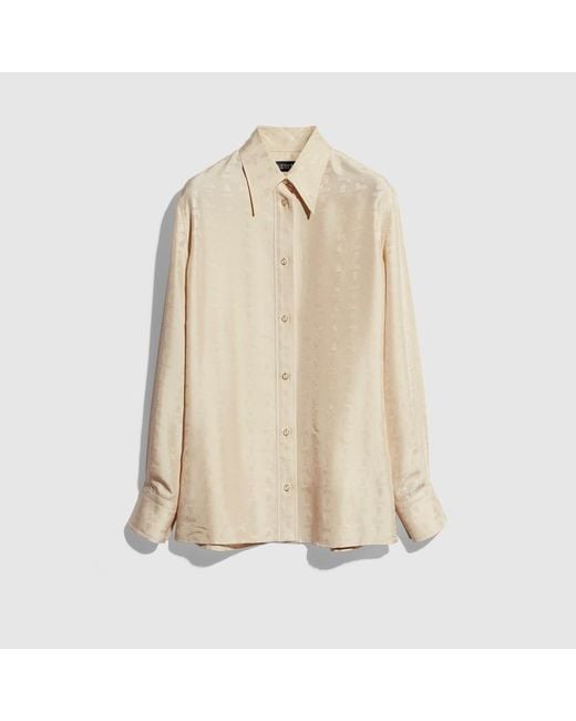 Gucci Natural Crest Silk Habotai Jacquard Shirt, Size 42 It, Ready-To-Wear