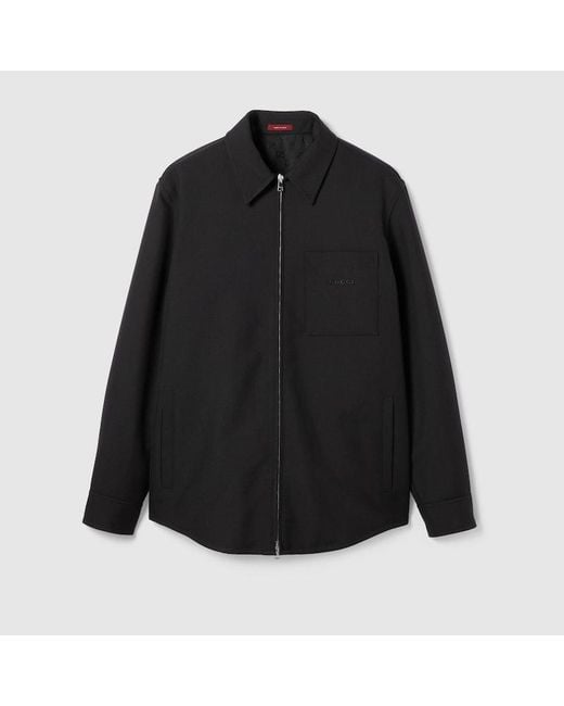 Gucci Black Wool Twill Zip Overshirt for men