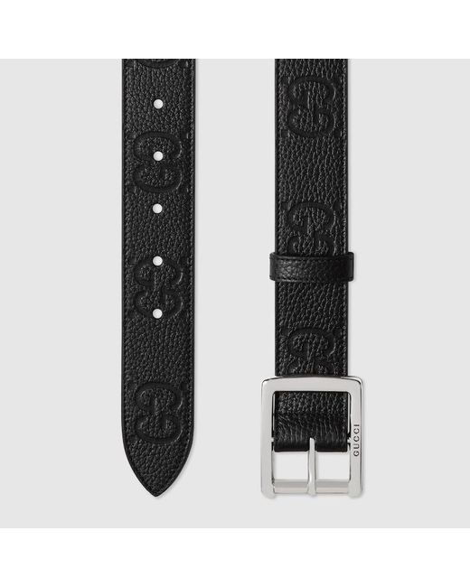 Cinturón de Piel Efecto Goma con GG Gucci de hombre de color Black