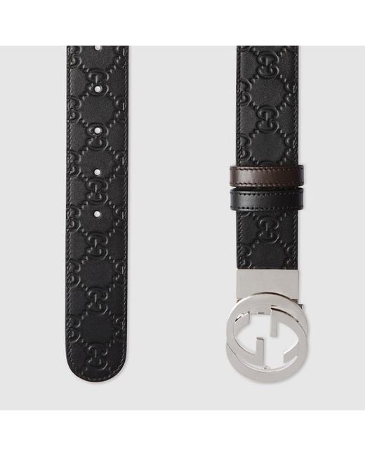 Gucci Black Reversible Belt With Interlocking G Buckle, Size 75, Logo Leather for men