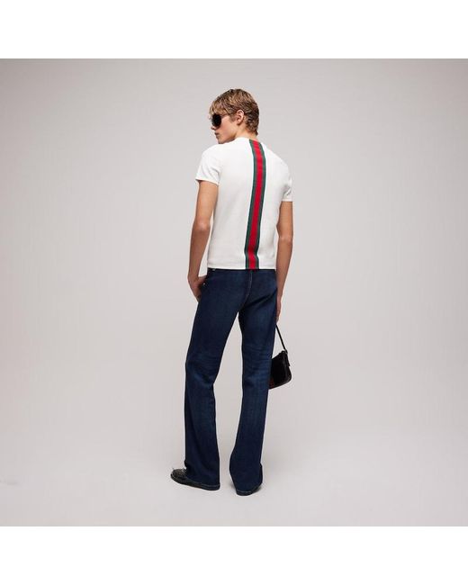 Gucci White Knit Cotton T-Shirt With Web Intarsia for men