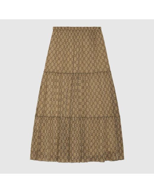 Gucci Natural GG Damier Print Silk Skirt