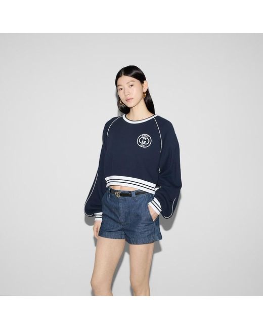 Gucci Blue Cotton Jersey Sweatshirt With Embroidery