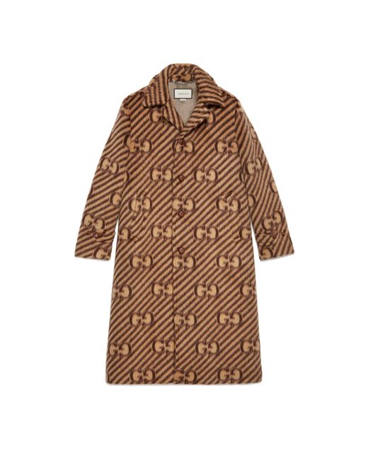 Abrigo de lana con gg y etiqueta Gucci de hombre de color Brown