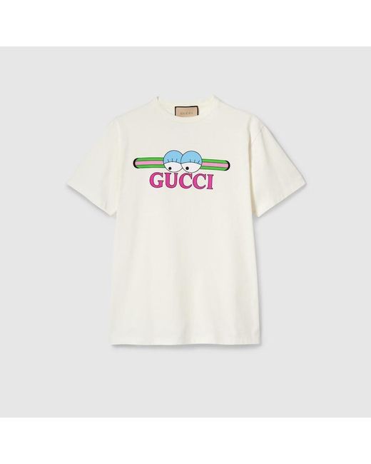 Camiseta de Algodón y Estampado Gucci de hombre de color White