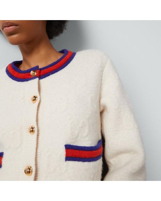 Gucci White Felted GG Wool Cardigan With Web