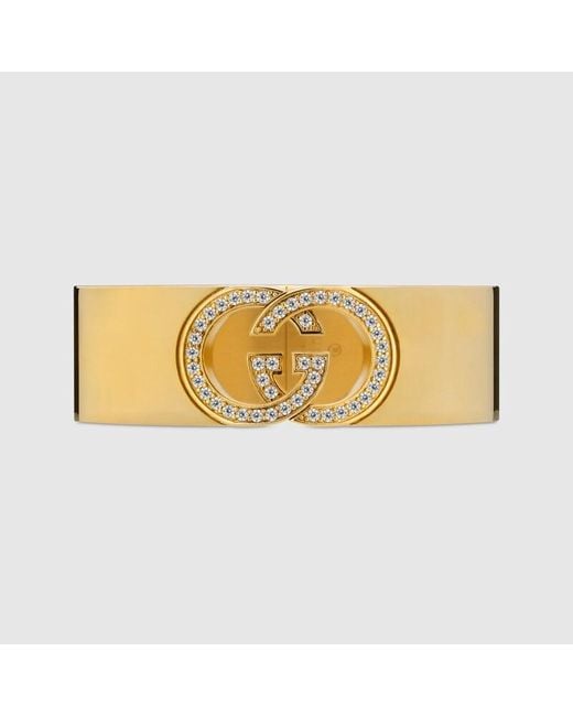 Gucci Metallic Interlocking Crystal Cuff Bracelet