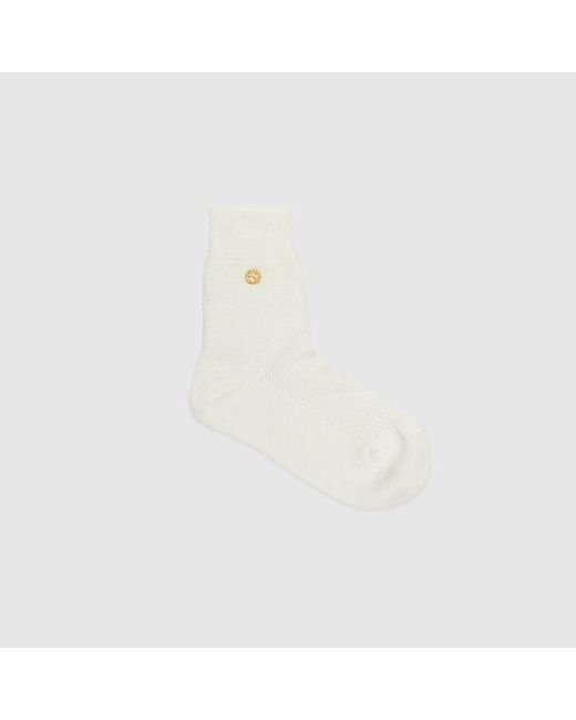 Gucci White Cotton Blend Socks With Interlocking G