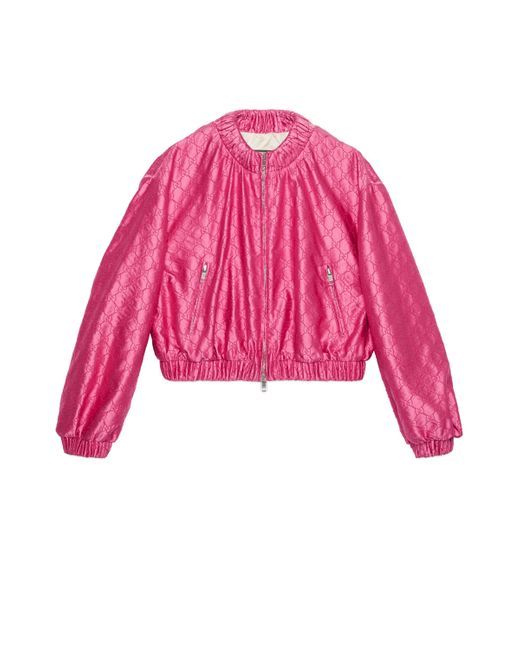 Gucci Pink GG Embroidered Silk Bomber Jacket