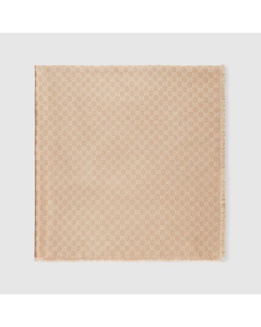 Gucci プリント Ggコットンウール ラメ ショール, ベージュ, ファブリック Natural
