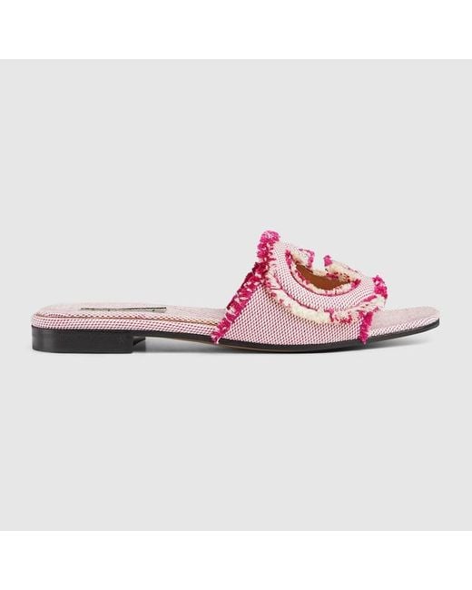 Sandalo Slider Con Incrocio GG di Gucci in Pink