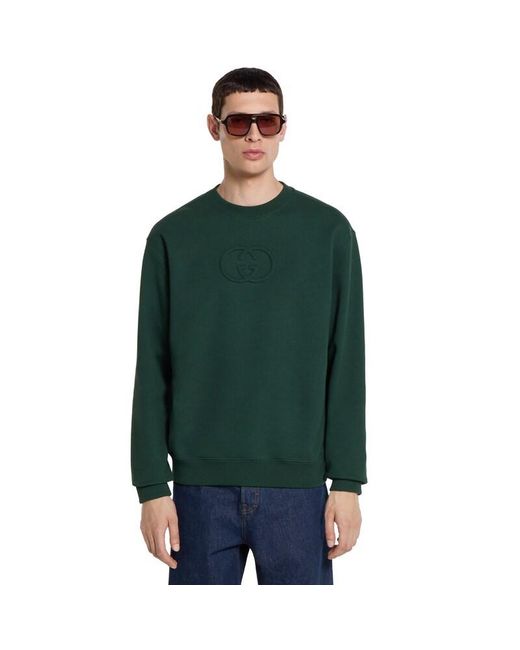 Gucci Green Brushed Cotton Jersey Sweatshirt for men