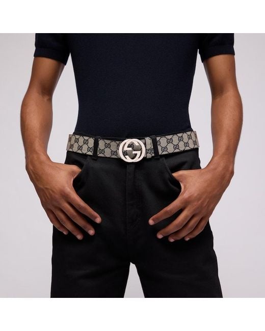 Gucci Blue Reversible Belt With Interlocking G Buckle, Size 100 for men