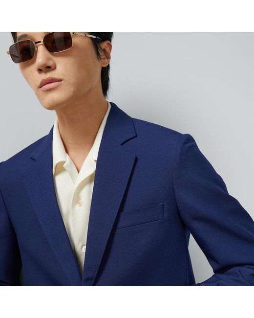 Giacca Elegante In Twill Di Lana Con Etichetta di Gucci in Blue da Uomo