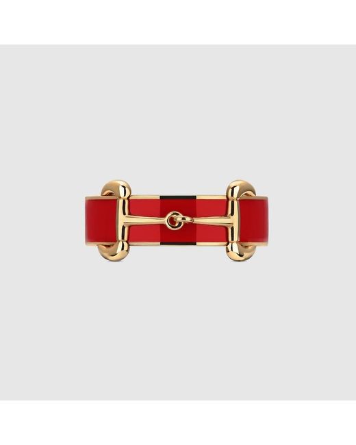 Gucci Red Horsebit Ring With Enamel