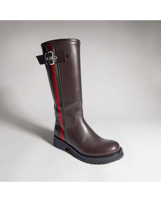 Gucci Red Biker Boot With Web, Uk