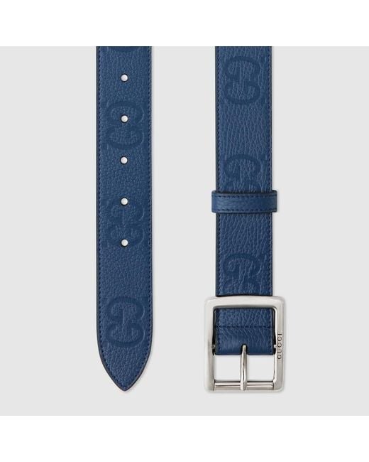 Cintura In Pelle Effetto Gomma Con Motivo GG di Gucci in Blue da Uomo