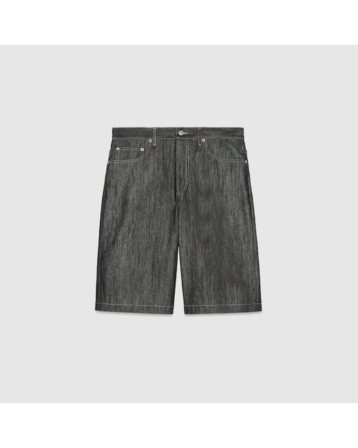 Gucci Gray Denim Shorts With Jacquard Detail for men