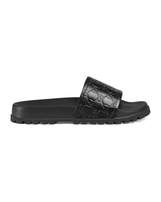 Gucci Leather Signature Slide Sandal in Black for Men | Lyst UK