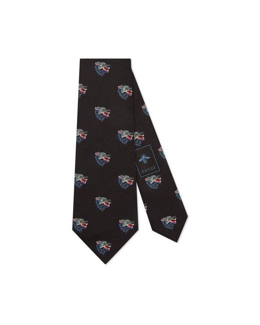 Gucci Black Wolf Pattern Silk Tie for men